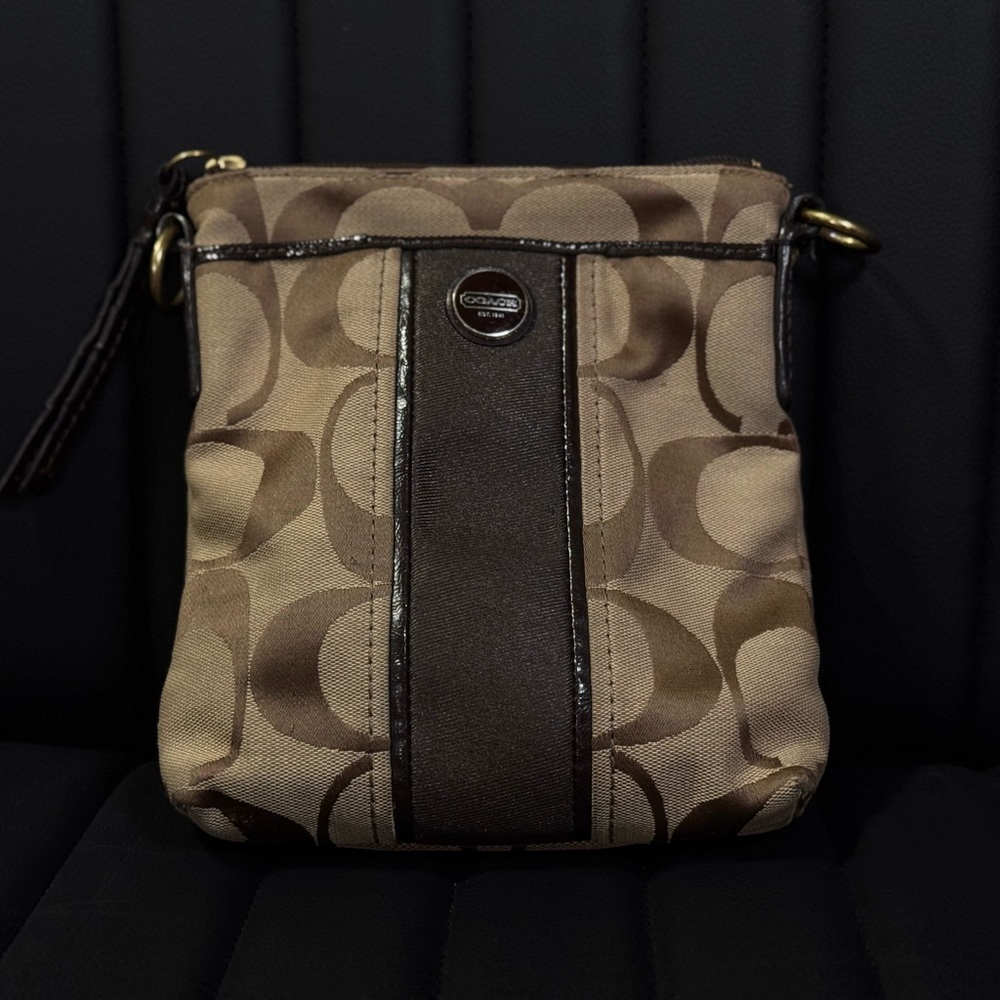 Coach Tan and Brown Signature Crossbody Bag